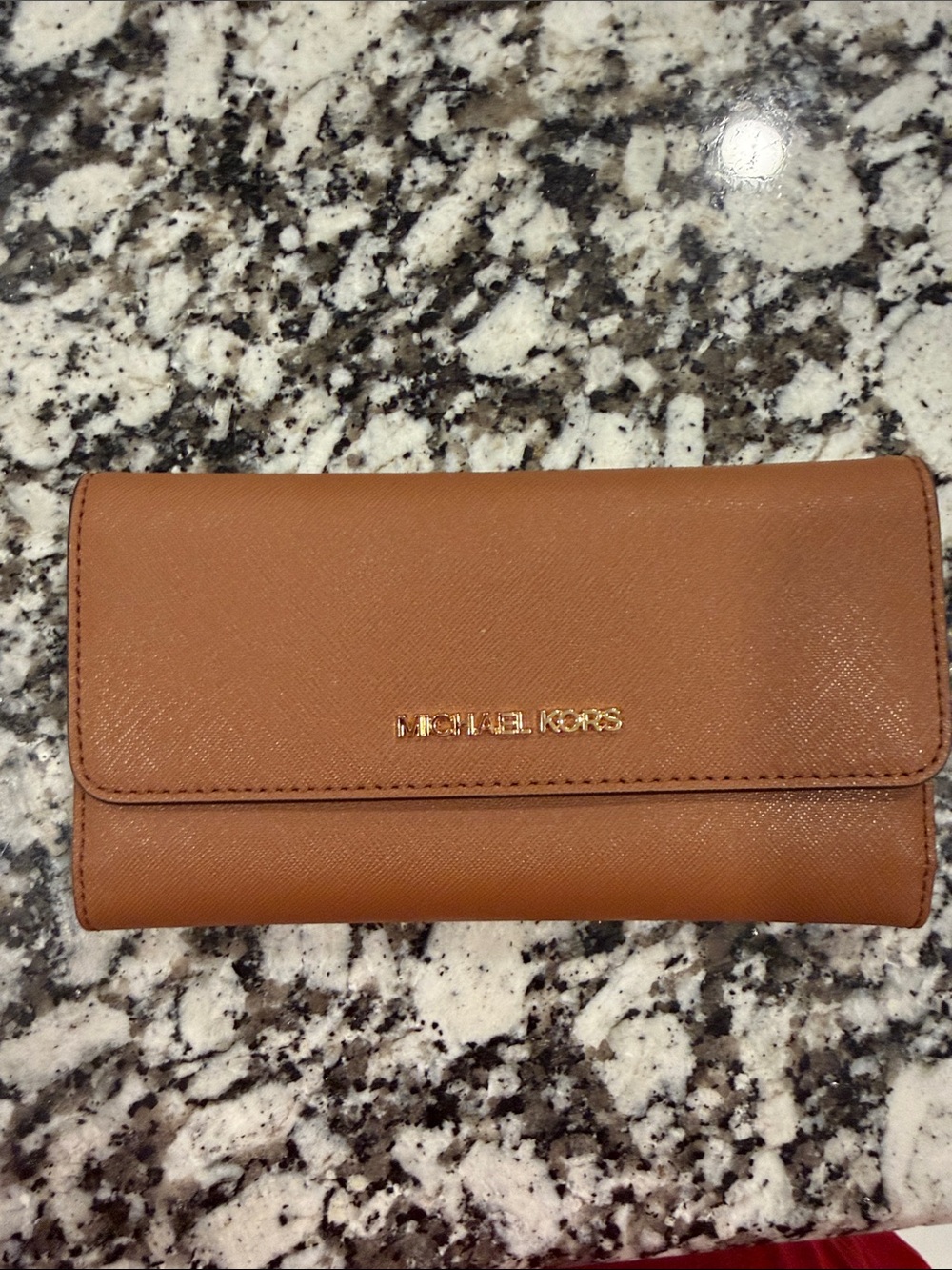 Michael Kors Caramel Saffiano Leather Wallet with Gold Logo
